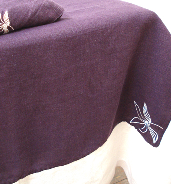 (image for) Hemp Tablecloth - Aubergine and Ivory 180cm x 180cm
